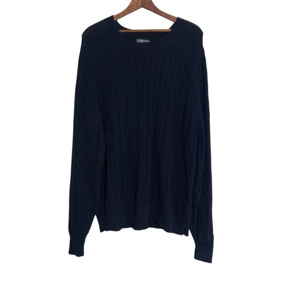 Lands' End Cable Knit Crew Neck 100% Cotton Pullover Sweater Navy Blue Size XL - Picture 1 of 6